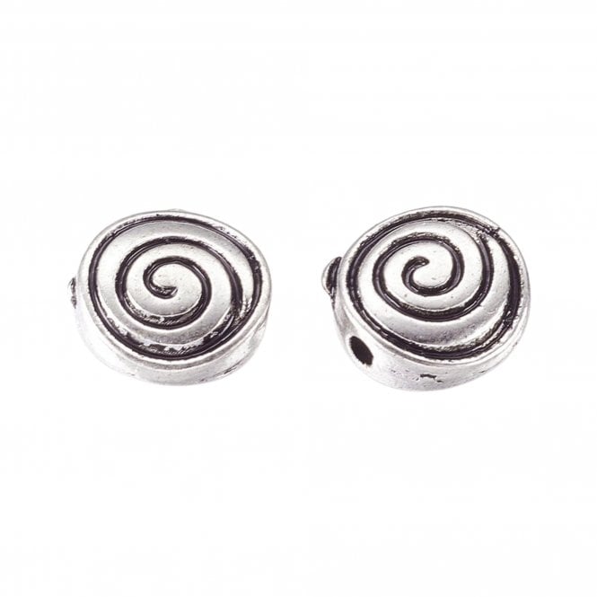 Tibetan Style Beads Flat Round Swirl 8x4mm - Antique Silver Plated - 10pcs