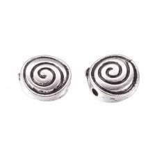 Tibetan Style Beads Flat Round Swirl 8x4mm - Antique Silver Plated - 10pcs