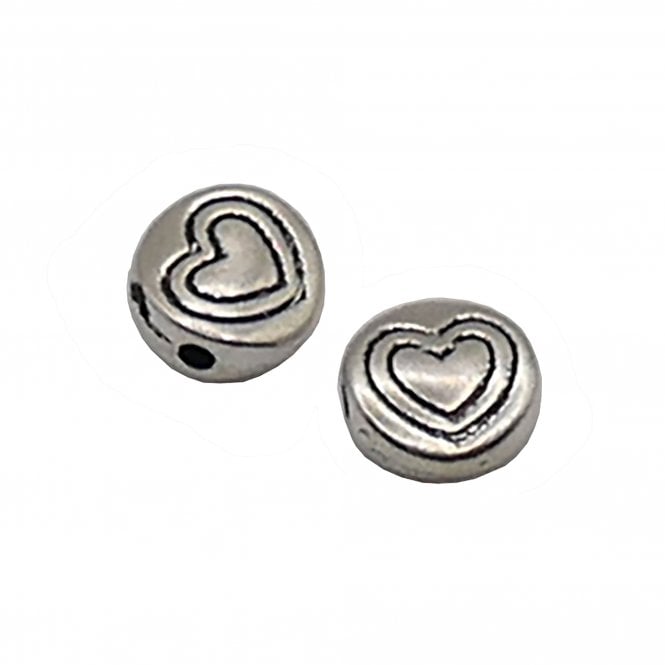 Tibetan Style Beads Flat Round With Heart 6mm - Antique Silver Plated - 10pcs
