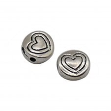 Tibetan Style Beads Flat Round With Heart 6mm - Antique Silver Plated - 10pcs