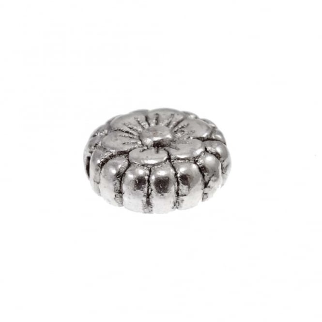 Tibetan Style Beads Flower Patterned Disc 7x3mm - Antique Silver Plated - 10pk