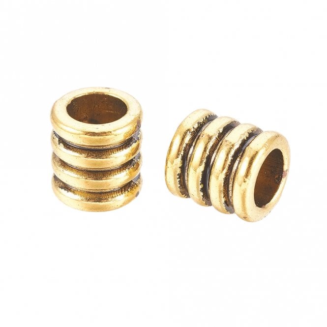 Tibetan Style Beads Grooved Tube Spacer 9mm - Antique Gold Plated - 5pcs