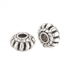 Tibetan Style Beads Lantern Rondelle 8x4mm - Antique Silver Plated - 10pcs