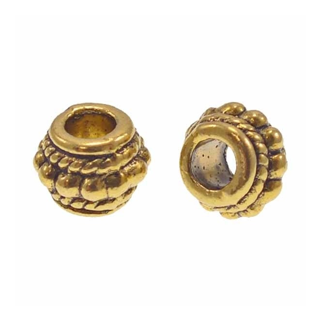 Tibetan Style Beads Large Hole Barrel 8mm - Antique Gold Plated - 10pk