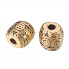 Tibetan Style Beads Patterned Barrel 6mm - Antique Gold Plated - 10pcs