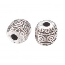 Tibetan Style Beads Patterned Barrel 6mm- Antique Silver Plated - 10pcs