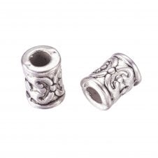 Tibetan Style Beads Patterned Tube Spacer 7x5mm - Antique Silver Plated - 10pcs