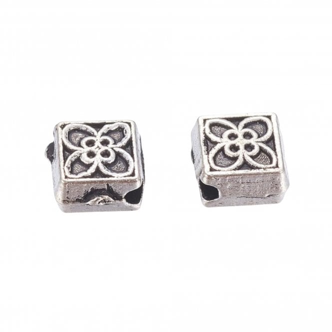 Tibetan Style Beads Rhombus Flower Design 5mm - Antique Silver Plated - 10pcs