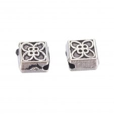 Tibetan Style Beads Rhombus Flower Design 5mm - Antique Silver Plated - 10pcs