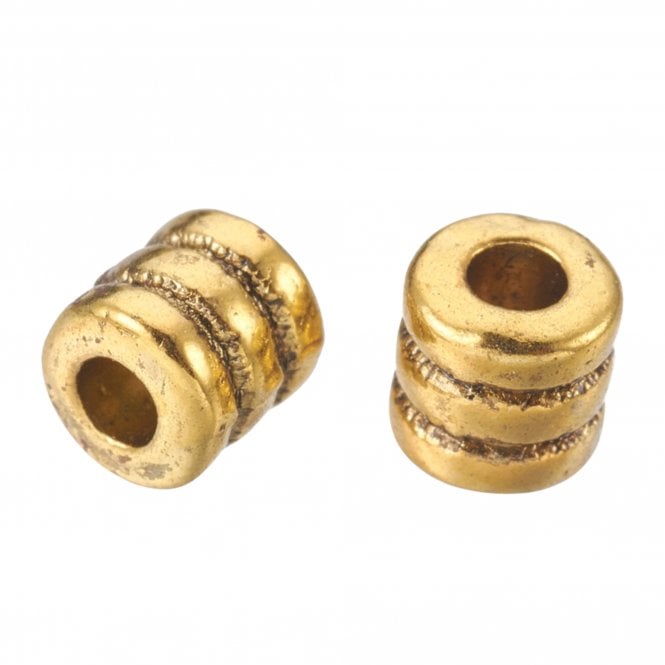 Tibetan Style Beads Ridged Column 4mm - Antique Gold Plated - 25pcs