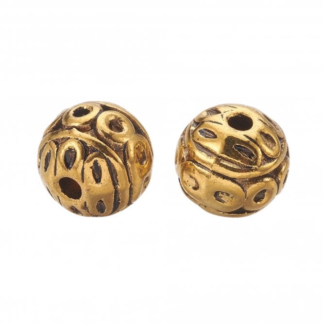 Tibetan Style Beads Round Patterned 8mm - Antique Gold Plated - 10pcs
