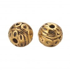 Tibetan Style Beads Round Patterned 8mm - Antique Gold Plated - 10pcs