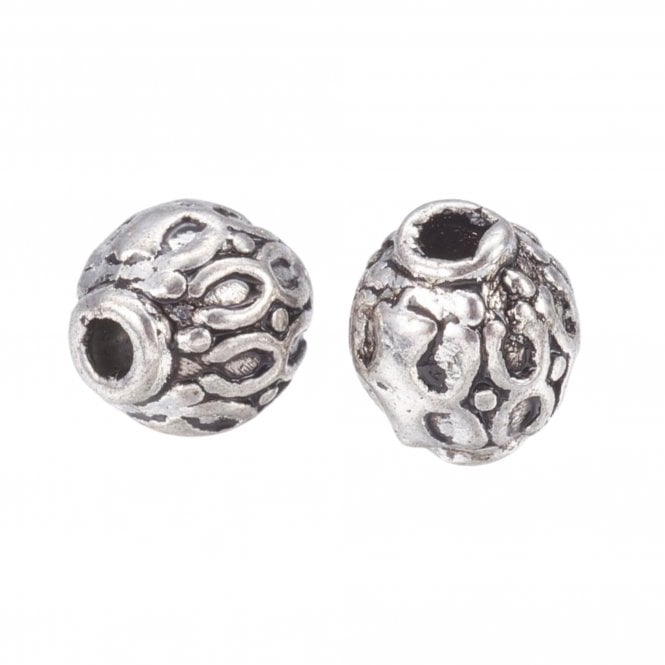 Tibetan Style Beads Textured Round 6mm - Antique Silver Plated - 10pcs