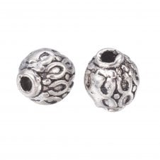Tibetan Style Beads Textured Round 6mm - Antique Silver Plated - 10pcs