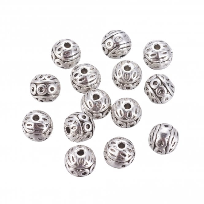 Tibetan Style Beads Textured Round 8mm - Antique Silver Plated - 10pcs