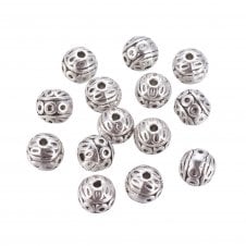 Tibetan Style Beads Textured Round 8mm - Antique Silver Plated - 10pcs