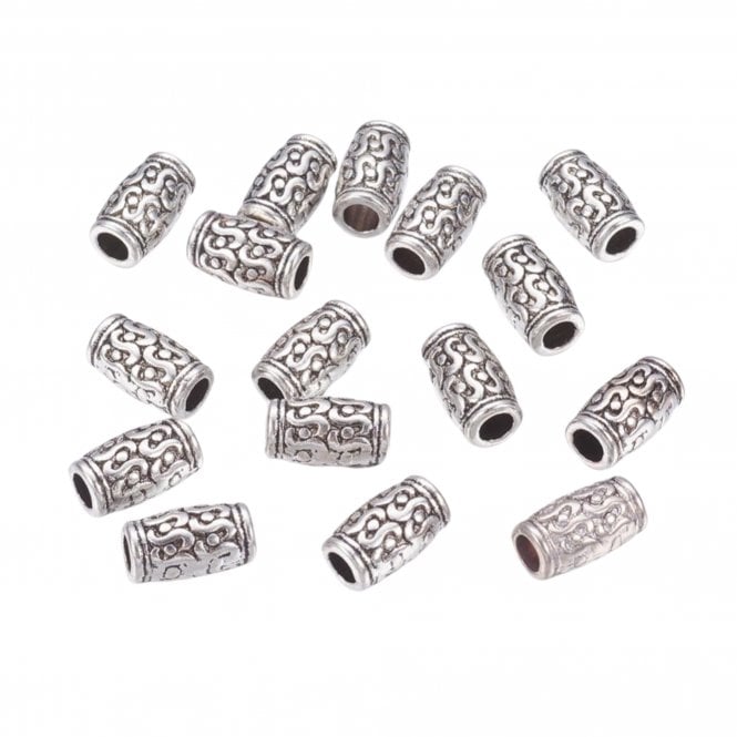 Tibetan Style Beads Tube Swirl Design 12x7mm - Antique Silver Plated - 10pcs