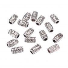 Tibetan Style Beads Tube Swirl Design 12x7mm - Antique Silver Plated - 10pcs