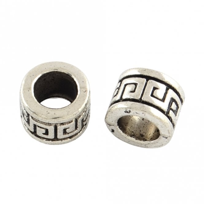 Tibetan Style Column Beads 9x7mm - Antique Silver Plated - 10pk
