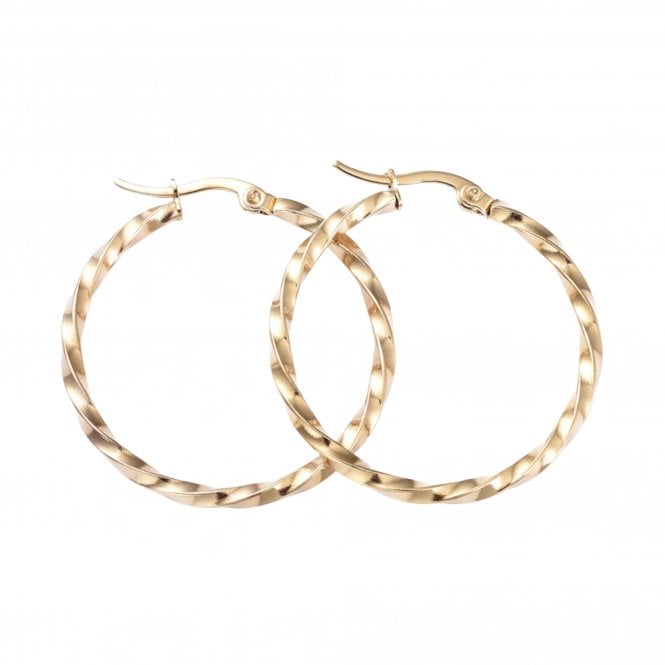 Twisted Hoop Earrings 35mm (2.5mm Gauge) - 201 Stainless Steel Golden - 1 pair