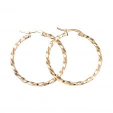 Twisted Hoop Earrings 35mm (2.5mm Gauge) - 201 Stainless Steel Golden - 1 pair