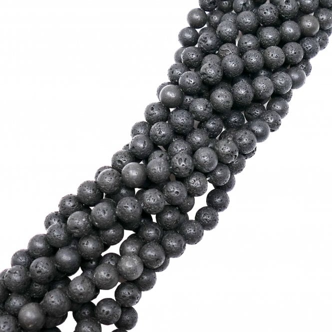 Volcano Black Lava Round Semi Precious Stones 6mm - 39cm String