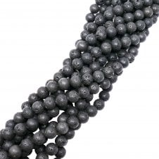 Volcano Black Lava Round Semi Precious Stones 6mm - 39cm String
