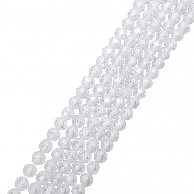White Cubic Zirconia Faceted Round Beads 2mm - 39cm String