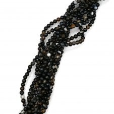 White Stripe Black Agate Plain Round 4mm - 1 String (approx 90 beads)