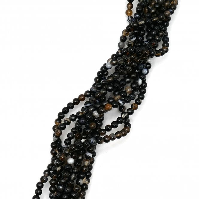 White Stripe Black Agate Plain Round 6mm - 1 String (approx 64 beads)