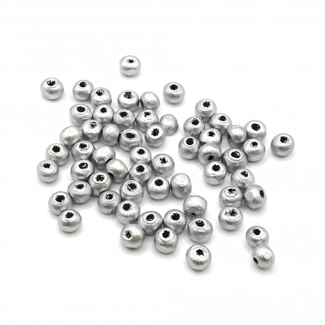Wooden Painted Beads 6mm - Silver - 20g (250 beads apx)