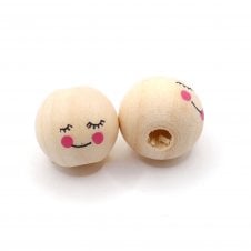 Wooden Sleepy Doll Beads 15mm - Natural - 5pcs
