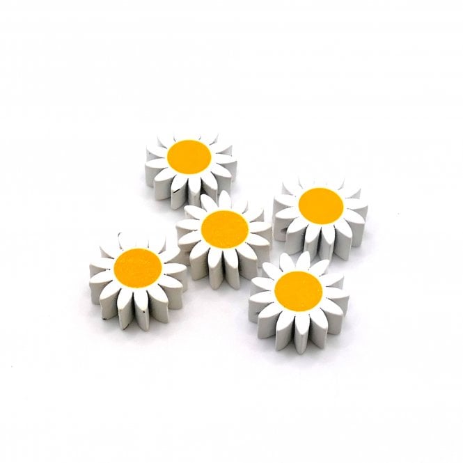 Wooden Sunflower Beads 22mm - White/Yellow - 5pcs