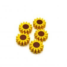 Wooden Sunflower Beads 22mm - Yellow/Brown - 5pcs